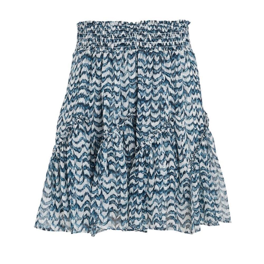 INTERMIX Women's XL Blue Geometric Smocked Tiered Mini Skirt Casual